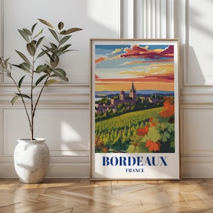 Bordeaux Wine Region Travel Poster - Vintage Style Wall Print of French Vineyards Will Enhance the Home or Office of the Wine Lover