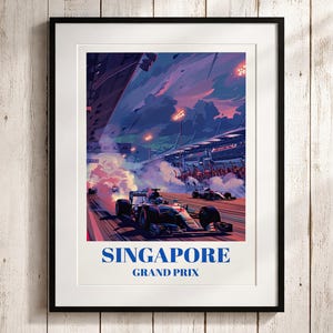 Singapore Night Street Circuit Poster | Vintage Racing Track Art Print | Marina Bay Skyline