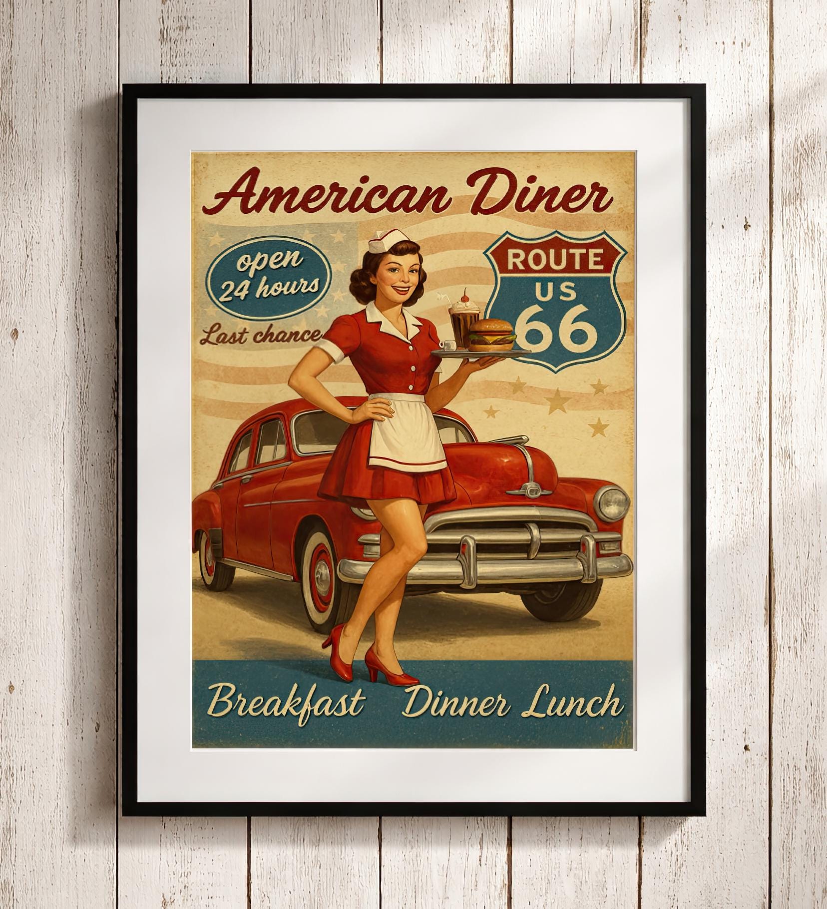 Vintage Route 66 Diner Poster: 1950s Retro Americana Wall Art - Etsy