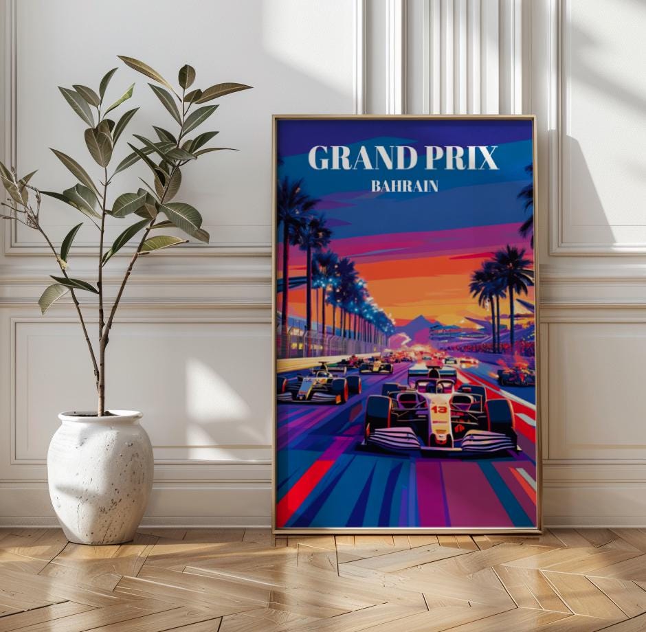 Bahrain Grand Prix Travel Poster, Formula 1 Art Print, Sakhir F1 Circuit Wall Decor, Motorsport Racing Artwork, Bahrain Track Illustration