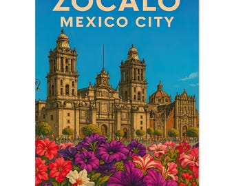 Zócalo Mexico City Vintage Travel Poster: Metropolitan Cathedral Art Print