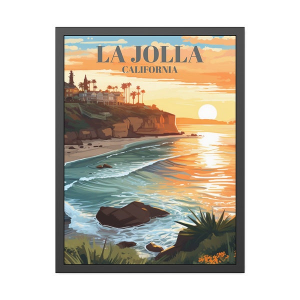 La Jolla Cove California Travel Poster - Stunning West Coastal Views of Ocean Waves & Seaside Charm. Perfect Wall Art for the Home or Office