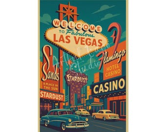 Vintage Las Vegas Travel Poster: 1950s Retro Nevada Art Print - Etsy