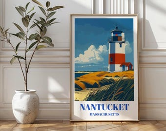 Nantucket Leuchtturm Kunstdruck: Vintage Küsten New England Reiseplakat