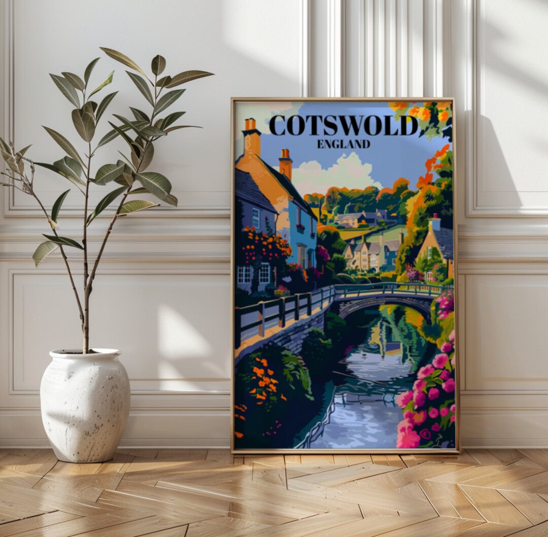 Quaint Cotswolds Village Travel Poster English Countryside Wall Art