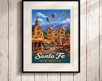 Pôster turístico de Santa Fé, Novo México – Impressão artística vintage do sudoeste americano