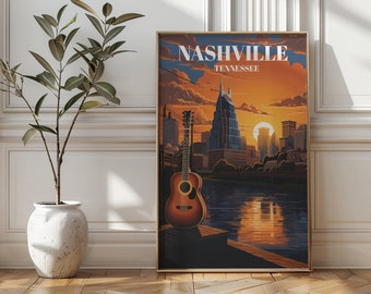 Nashville Travel Poster: Music City Skyline Art Print