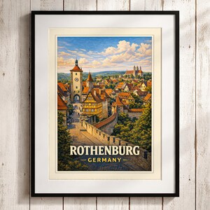ドイツのローテンブルクの旅行ポスター、中世のロマンチック街道の壁画