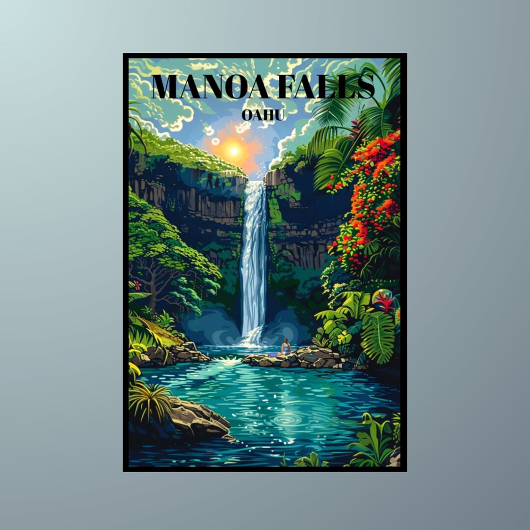 Manoa Falls Travel Poster, Stunning Honolulu Hawaii Waterfall Print