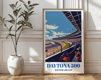 Daytona Racing Travel Poster - Daytona Beach Florida Wall Art, Vintage Racing Decor, Iconic NASCAR Event Print, Motor Sports Fan Gift