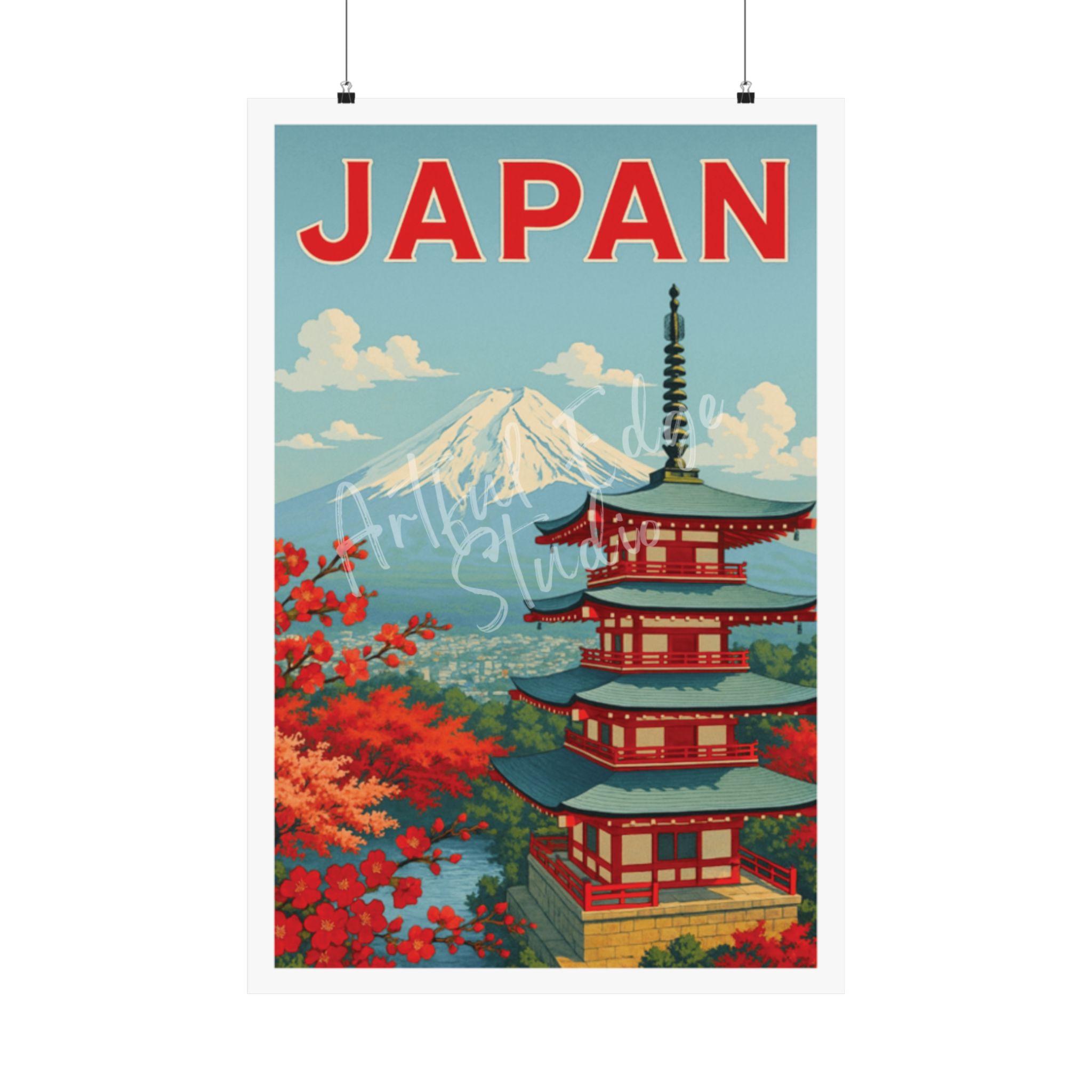 Mount Fuji Japan Travel Poster: Vintage Chureito Pagoda Art Print - Etsy