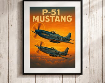 P-51 マスタング航空ポスター：第二次世界大戦の戦闘機アート