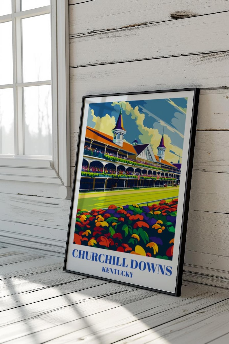 Embrace the elegance of Churchill Downs with our Louisville, Kentucky poster. Available framed or unframed, this striking wall art captures the timeless allure of thoroughbred racing.
