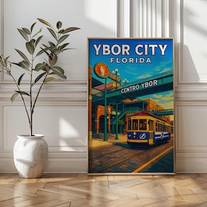 Ybor City Travel Poster: Vintage Tampa Streetcar Art Print