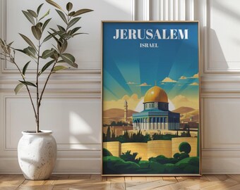 Impresión de viaje a Jerusalén, Israel, arte mural de Jerusalén, arte de la muralla de la Ciudad Santa, póster de viaje de Jerusalén, Israel: un viaje a través de las maravillas antiguas