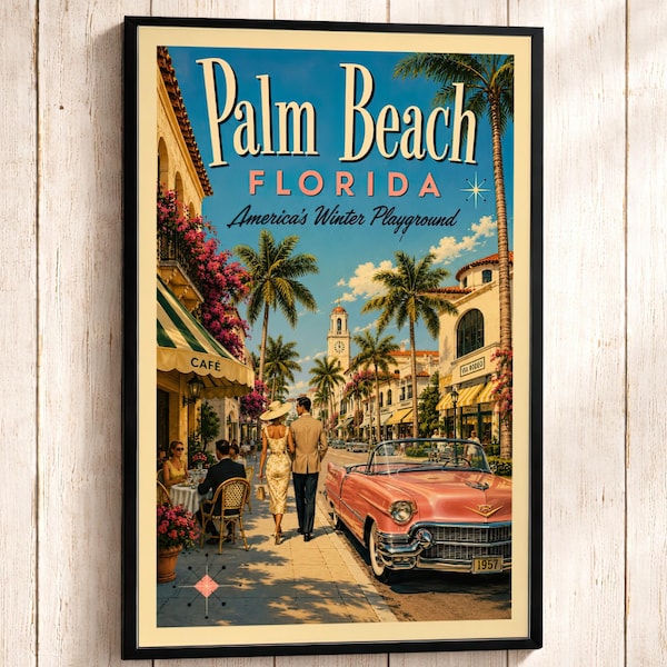Palm Beach Florida Travel Poster | Worth Avenue Wall Art