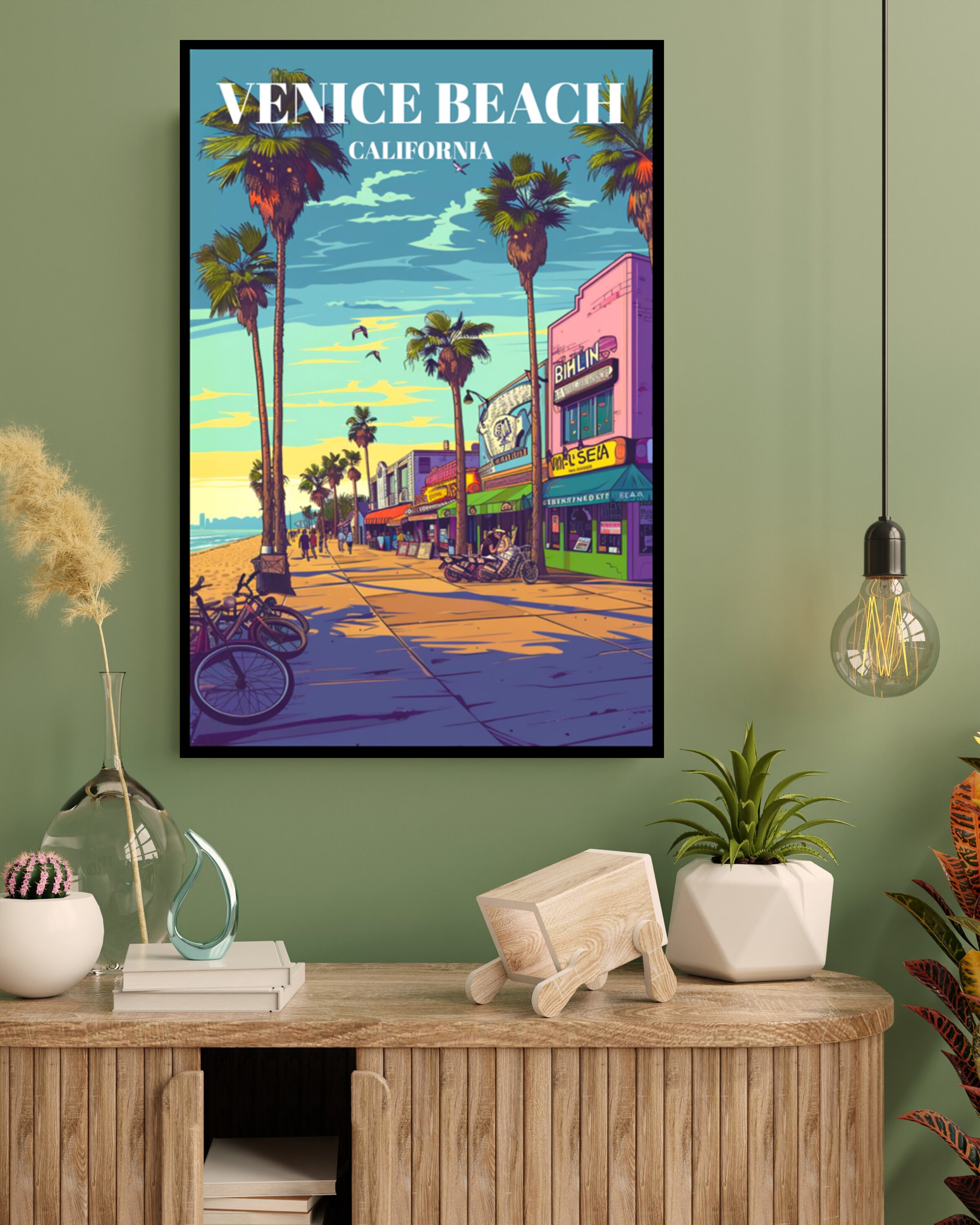 Venice Beach Travel Poster, Retro California Wall Art Print, Nostalgic ...