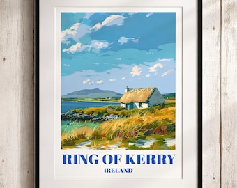 Impresión artística del Anillo de Kerry: póster vintage de viaje a Irlanda