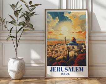 Impresión de viaje a Jerusalén, Israel, arte mural de Jerusalén, arte mural de la Ciudad Santa, póster de viaje a Jerusalén, un viaje a través de las maravillas antiguas