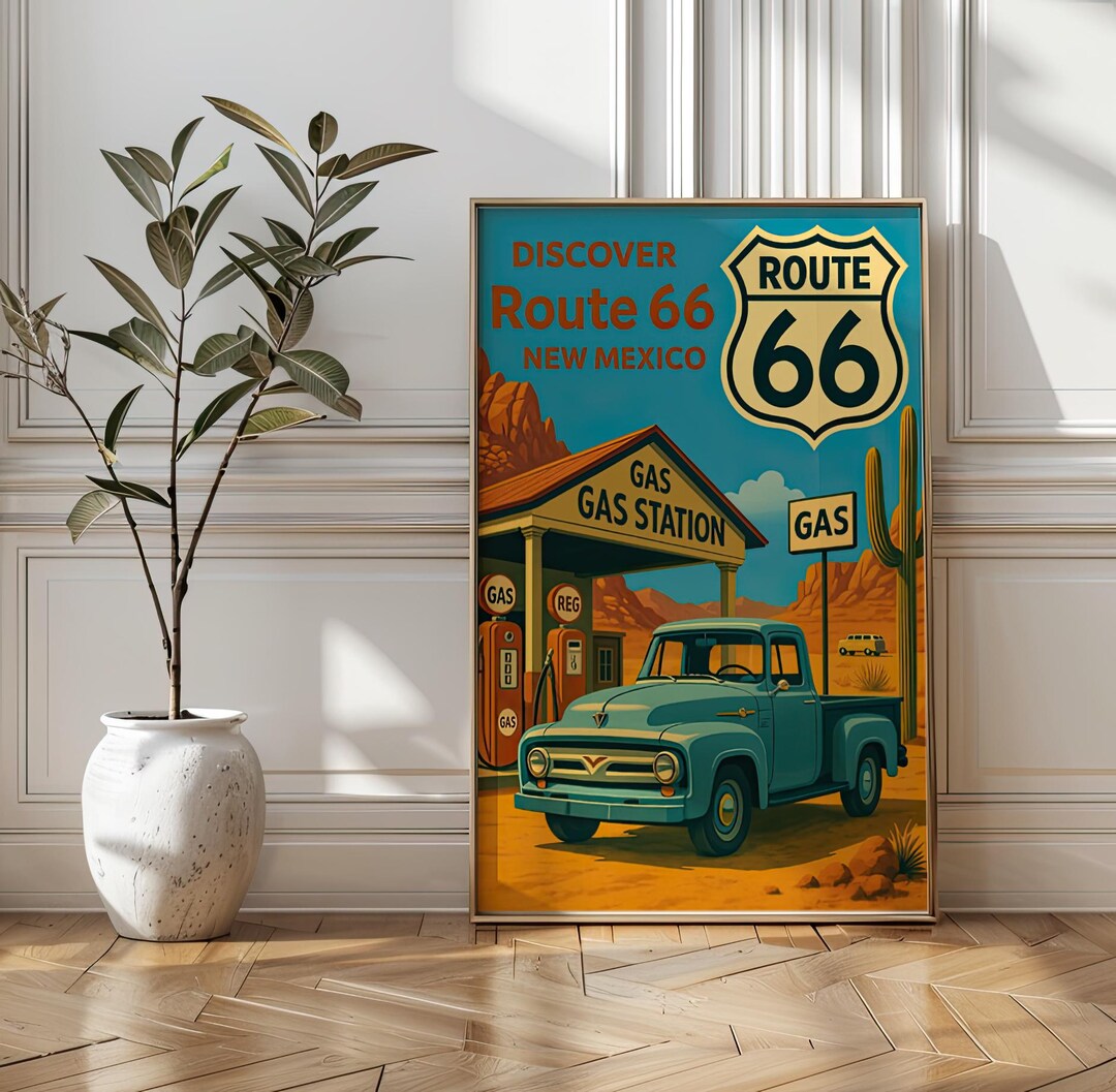 Vintage Route 66 Poster: Retro Ford Truck, New Mexico Travel Art - Etsy ...