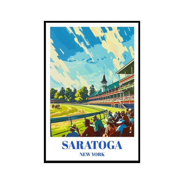 Vintage Style Saratoga Race Course Travel Poster Print - Horse Racing Art Decor for Home or Office - Historic Saratoga Springs, NY Wall Art