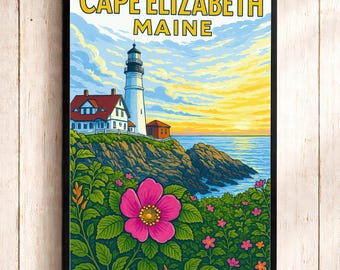 Cape Elizabeth Maine Lighthouse Poster – Portland Head Light Coastal Wall Art Print