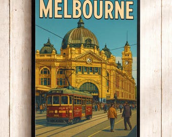 Melbourne Flinders Street Station poster met City Circle Tram | Reiskunst aan de muur in vintage stijl
