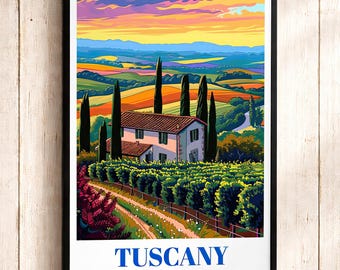Tuscany Italy Poster | Vintage Travel Print | Italian Countryside Wall Art