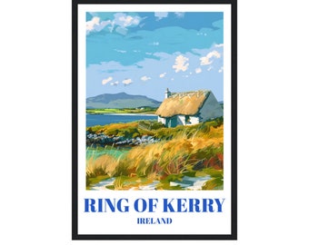 Ring of Kerry Ireland Travel Poster: Scenic Countryside Landscape Art Print, Killarney National Park Decor, Valentia Island Souvenir.