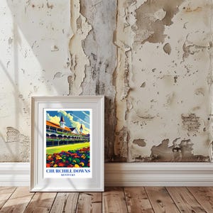 Downs poster, capturing the excitement of Louisville, Kentucky. Whether framed or unframed, this dynamic wall art brings the spirit of thoroughbred racing to life in your home or office.