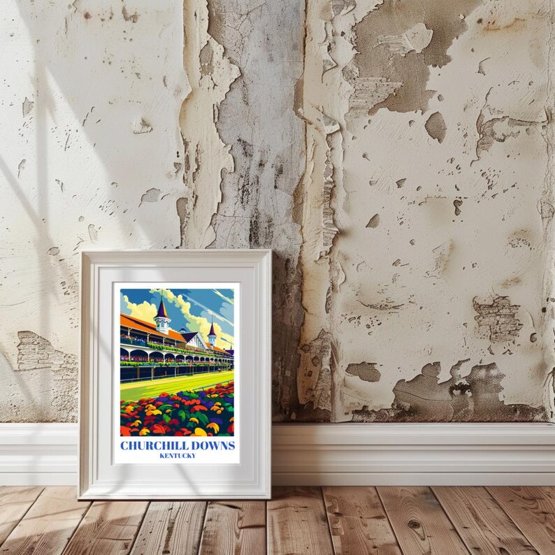 Downs poster, capturing the excitement of Louisville, Kentucky. Whether framed or unframed, this dynamic wall art brings the spirit of thoroughbred racing to life in your home or office.