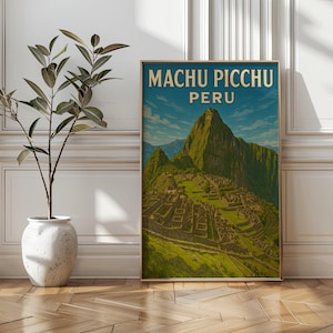 Machu Picchu Peru Travel Poster – Vintage Style Wall Art Print of Inca Ruins – Andean Mountain Landscape Illustration, Machu Picchu Decor