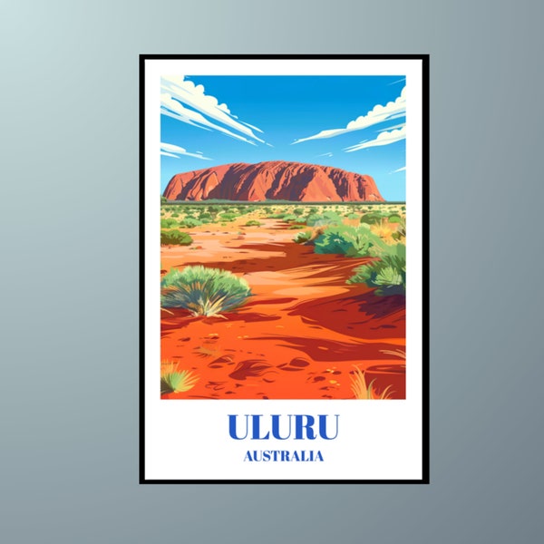 Travel Poster of Uluru (Ayers Rock) Australia - Iconic Red Centre Landscape Art Print, Outback Desert Decor, Aboriginal Cultural Landmark