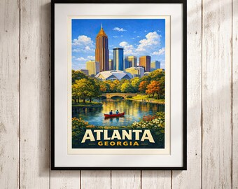 Atlanta Georgia Travel Poster – Piedmont Park Skyline Wall Art Vintage City Print