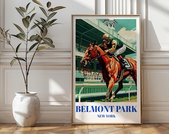 Stunning Belmont Park Race Track Travel Poster, Vintage New York Wall Art, Horse Racing Decor, Historic Belmont Racetrack Print,