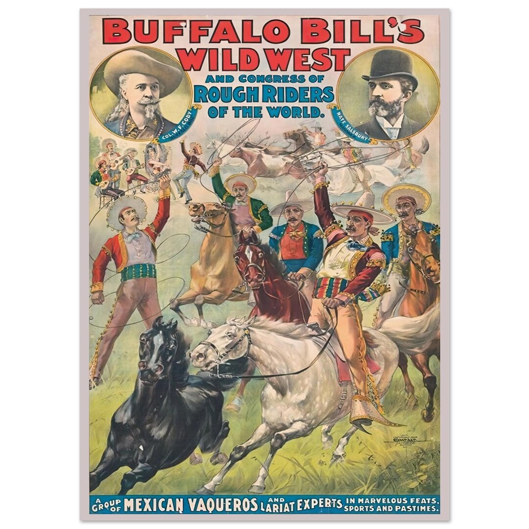 Buffalo Bill Wild West Rodeo Poster – Vintage Circus Print of South ...