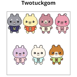 Patrón de punto de cruz del grupo de emojis KPOP Monsta X y Twotuckgoms