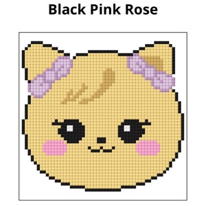 Patrón de punto de cruz del emoji rosa y negro de KPOP