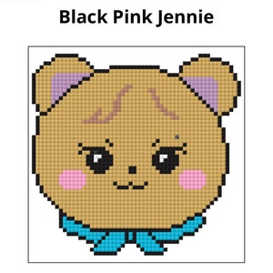Patrón de punto de cruz del emoji negro y rosa de KPOP Jennie