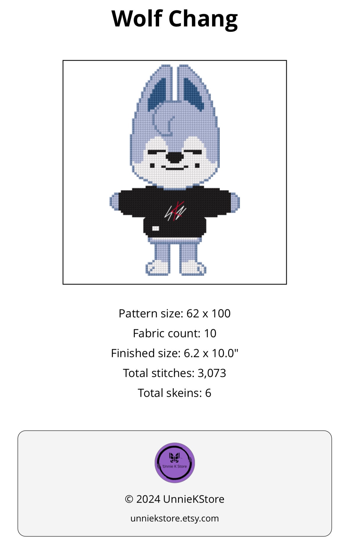 Kpop SKZOO Wolf Chan / Bangchan Cross Stitch Pattern - Etsy Canada