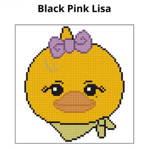 Patrón de punto de cruz del emoji negro y rosa de Lisa de KPOP