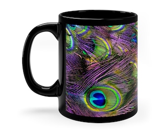 Peacock Feather Mug-Black,Peacock Gift,Peacock Lover Gift,Peacock Coffee Mug,Peacock Coffee CupTea Mug,Coffee Mug,Birthday Gift,Gift For Her
