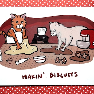 Cat Baking Postcard | Making Biscuits |