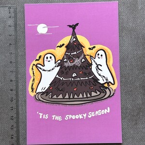 postale de saison fantasmagorique | postale d'Halloween | Impression d'art effrayante | Décor fantasmagorique | Fantôme mignon Impression artistique