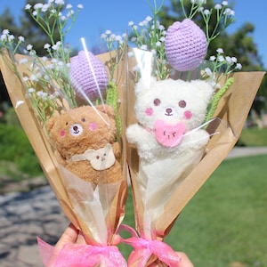 Plush Bear Crochet Bouquet, Bear Friend Series, Crochet Flowers Bouquet, Valentine's Day Bouquet, Cute Bear Bouquet, Girlfriend Gift, Tulip