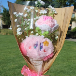 Kirby Crochet Bouquet, Kirby Custom, Crochet Flowers Bouquet, Birthday Bouquet, Doll Bouquet, Plush Bouquet, Special Gifts, Pink Rose