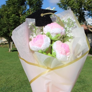 Graduation Crochet Bouquet, Three Pink Rose Bouquet, Graduation Bouquet, Hand Made Bouquet, Congratulations Bouquet, Love forever gift