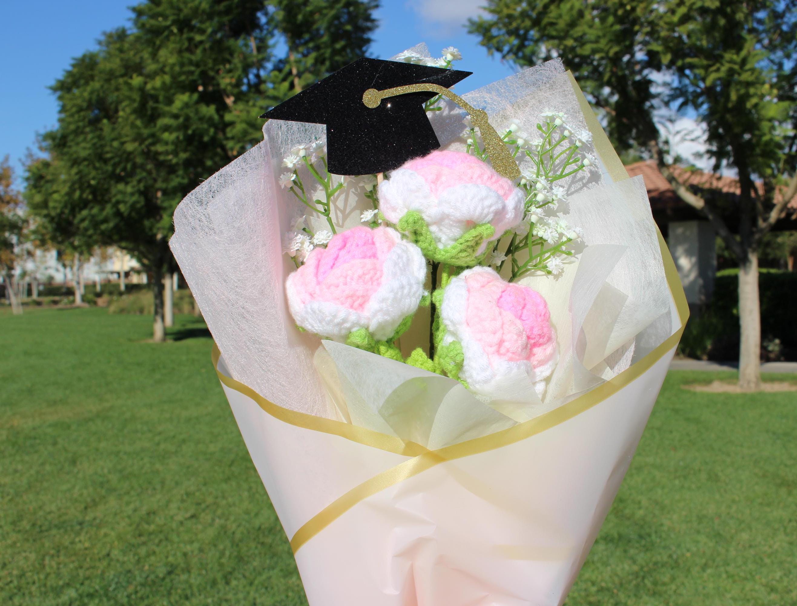 Graduation Crochet Bouquet, Three Pink Rose Bouquet, Graduation Bouquet, Hand Made Bouquet, Congratulations Bouquet, Love forever gift