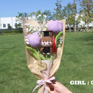 Graduation bouquet, Graduation Boy&Girl Bouquet, Free Personalized Name Tag, Graduation Gifs, Graduation Crochet Bouquet, Two Tulip