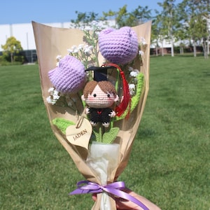 Graduation bouquet, Graduation Boy Bouquet, Personalized Name Tag Bouquet, Graduation Gifs, Graduation  Crochet Bouquet, Two Tulip Boy 01
